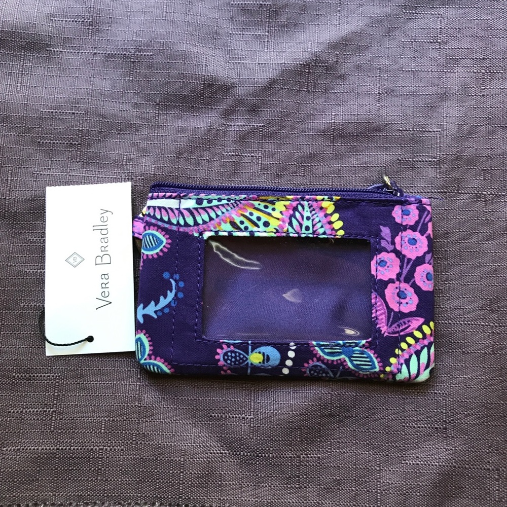 Vera Bradley Batik Leaves Purple Zip Key  ID Case